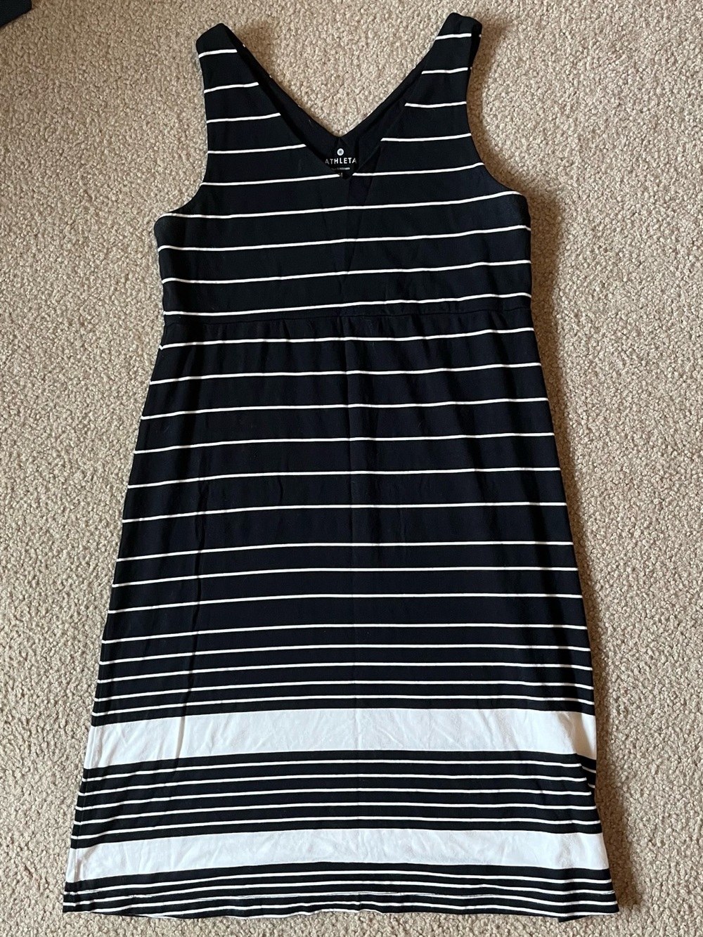 Athleta Womens Black & White Striped V‑Neck Sleeveless Dress